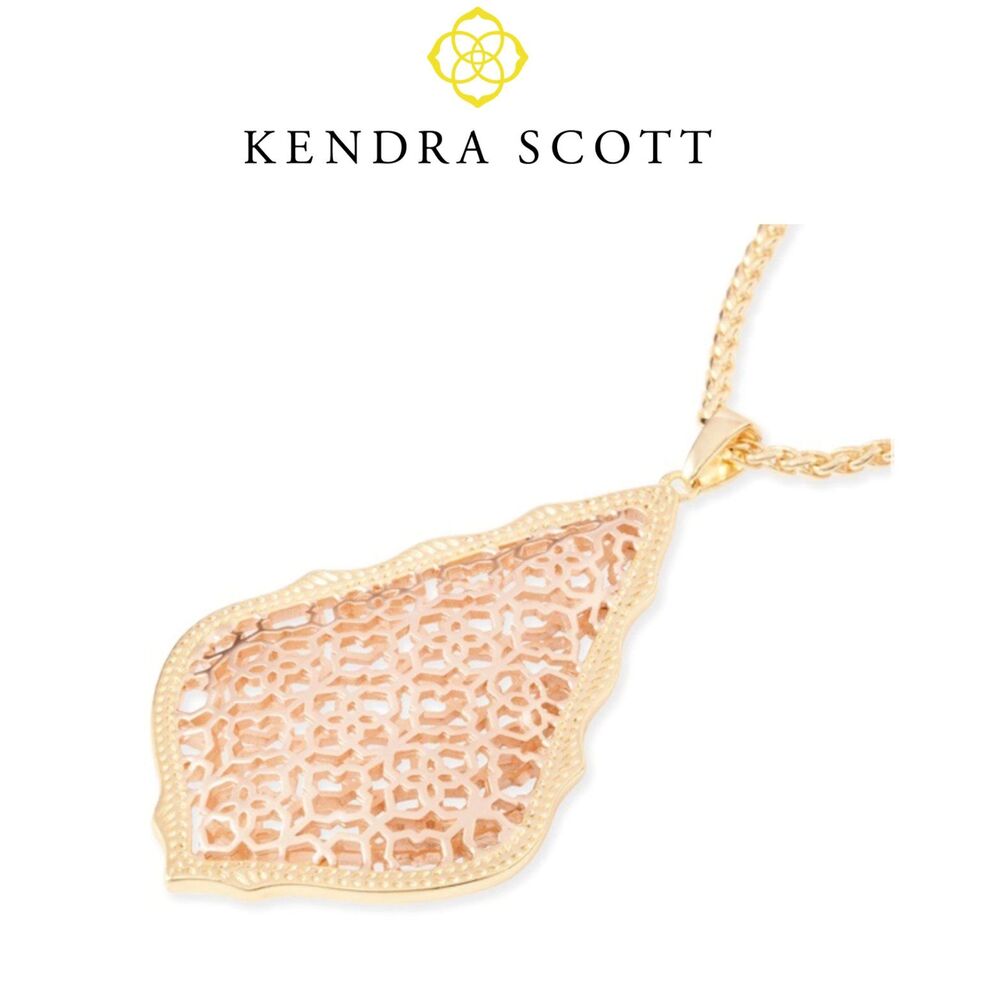 Kendra Scott Aiden Two Tone Rose Gold & Gold Tone Filigree Pendant Long Necklace